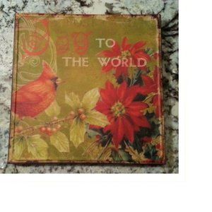 CHRISTMAS CARDINAL Red Bird Joy To The World Poinsettia Rustic Edge Tin Metal